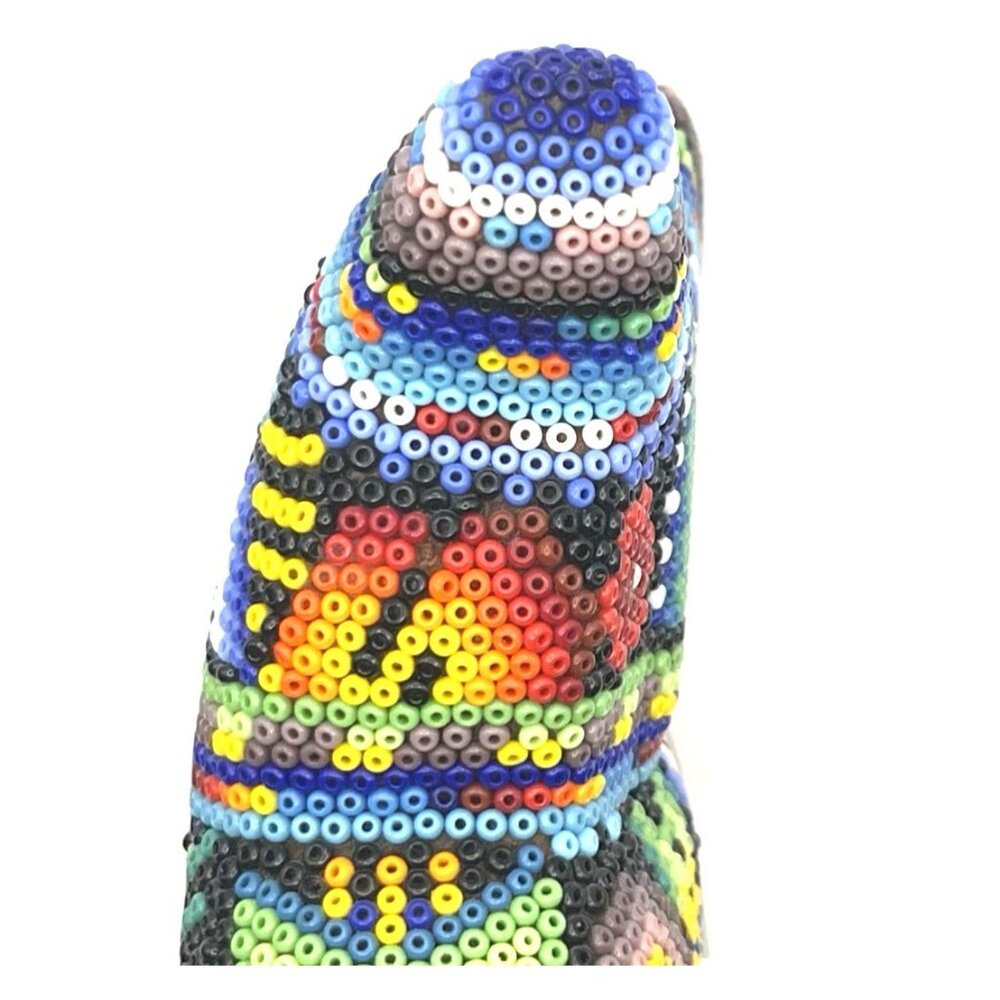 Mexican Huichol Beaded Owl Figurine Handmade Folk Art Wixárika Bead Sculpture 6" - Picture 5 of 16